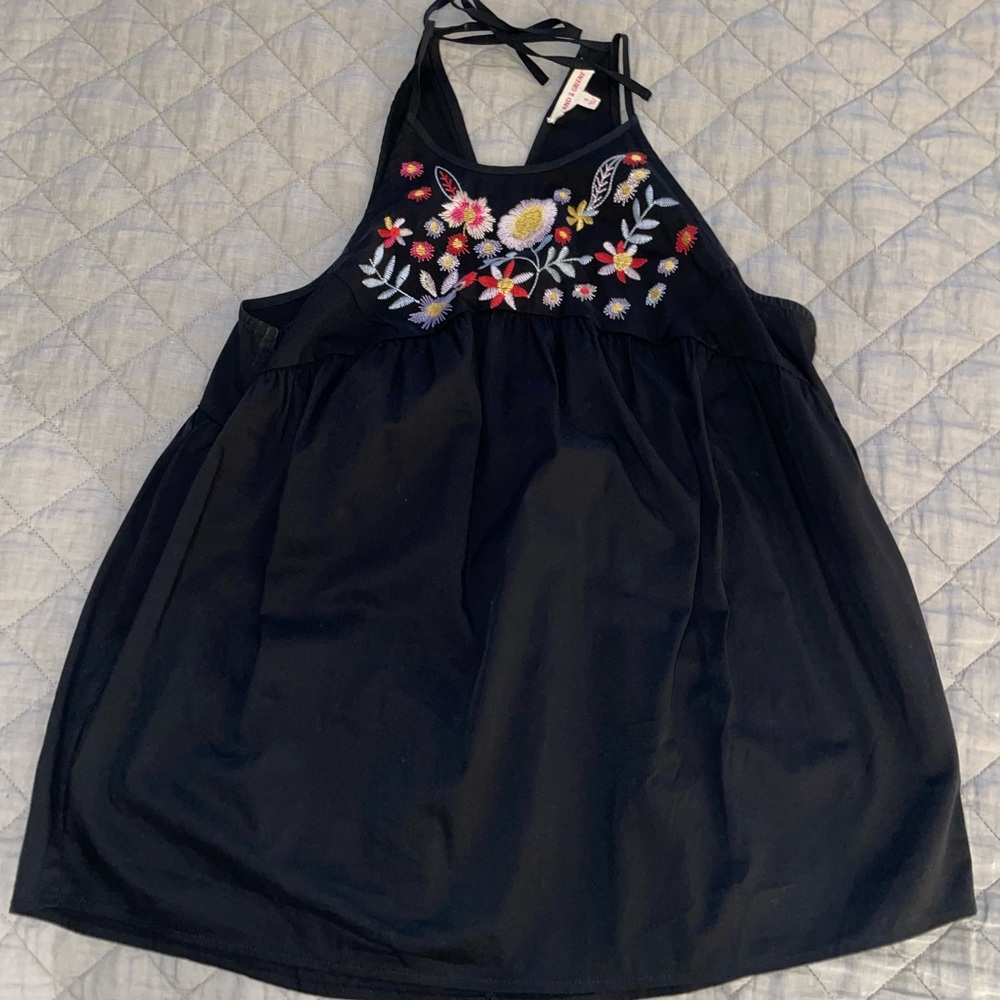 Embroidered halter style tank top